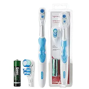 Lifelong LLDC45 Ultra Care Battery Operated Toothbrush With Replaceable Brush Head | Battery Powered Sonic Electric Toothbrush With Soft Floss Tip & Spiral Bristles (1 Year Warranty, Blue)