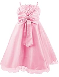 Princesas Disney - Vestido de verano de fiestas y gala con falda de tul, con cinturón de parlas y lazo para niña, color rosa brillante, 4-5 años  (Katara 1716)