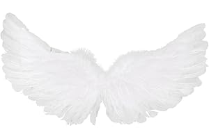 CHICTRY 45*35/60*45cm Engel Fee Flügel aus Federn Engel Flügel und Heiligenschein Kostüm Zubehör für Weihnachten Karneval Fasching Cosplay Dekoration D Weiß 80x40cm