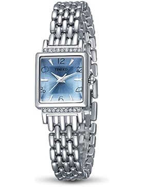 TIME100 Damen-Armbanduhr Diamant Square Analog Quarz Edelstahl Blau#W50188L.05AN