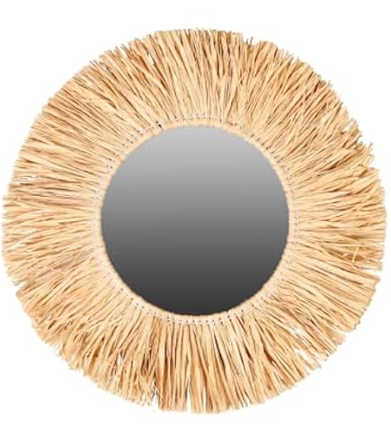 Spetebo Runder Wandspiegel Mit Gras-Rahmen – 41 Cm, Boho-Deko Für Flur, Bad & Wohnzimmer