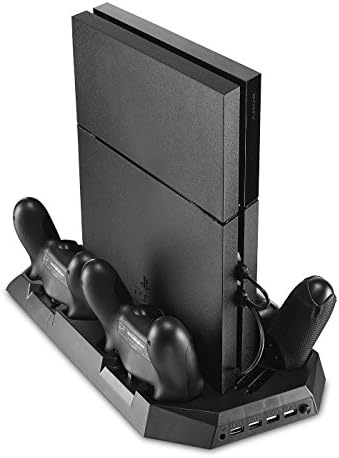 YOTOSAN(TM) Ps4 Console Charger Stand,10 in 1 Super Charging Dock Vertical Stand with two Cooling Fans for PlayStation 4,Quad Charging Station,Quad USB HUB Ports