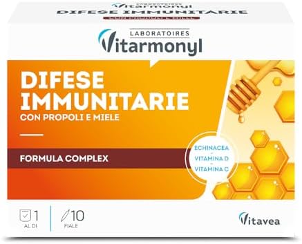 Difese Immunitarie - Formula Complex - Con Propoli e Miele - Arricchito con Acerola, Vitamina C e Vitamina D - Supporto Immunitario - Benessere Vie Respiratorie - 10 fiale - Vitarmonyl