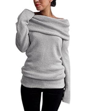StyleDome Damen Sexy Langarm Off Shoulder Cardigan Asymmetrisch Pullover Strick Langshirt Bluse Top