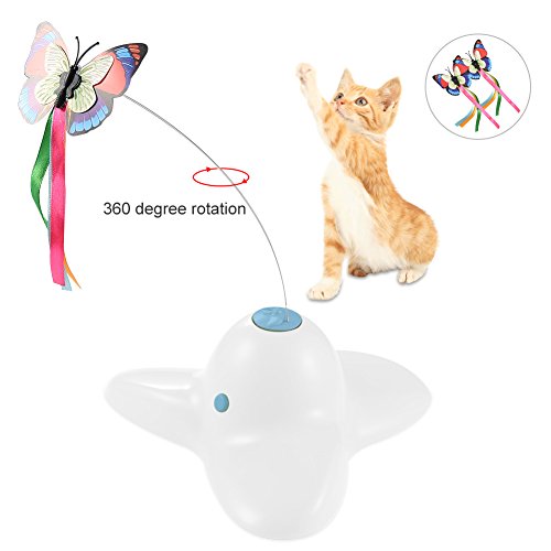 Preisvergleich Produktbild Petacc Katzenspielzeug Elektrische Spielzeug für Katzen Rotierende Schmetterling Flattern mit Zwei Austauschbaren Schmetterlingen, geeignet für Katzen (Weiß)
