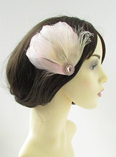 Rose Gold Blush Pink Cream Feather Fascinator Hair Clip Bridal Silver Vtg 9AS *EXCLUSIVELY SOLD BY STARCROSSED BEAUTY*