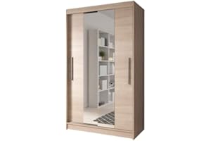 CHECO HOME AND GARDEN BETA MODERN SLIDING DOOR WARDROBE 2 COLOURS, 2 SIZES 120/150 cm WITH MIRROR - 2 DOORS MODERN STYLE (Sonoma Oak, 120 cm)