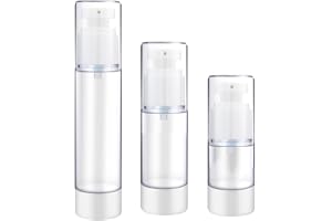 Naisfei Set med 3 tomma transparenta återfyllningsbara airless pumpflaskor för reselotion, resekosmetik, foundation, essence, lotion (15 ml, 30 ml, 50 ml)