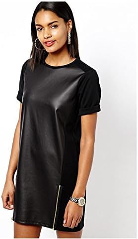 HAPPYMOOD Leather T-shirt Black Dress Women Cool Style Casual Party Night Out Wearing Short Sleeve , M