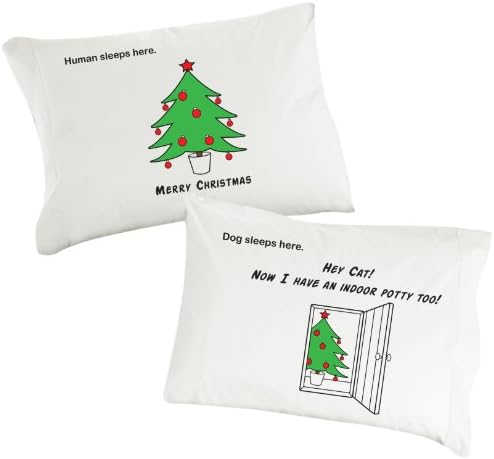 Dog SnorZ "Xmas-Indoor Christmas Tree Pillowcase, White, Set of 2