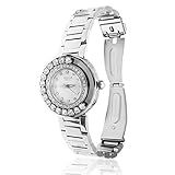 Matashi Kristallen, 18 Karat Weißgold vergoldet Damen-Armbanduhr mit 64 mit Kristallen und einem Shimmering Diamond, wasserfest, Weiß, mit Gesicht von Swiveling Kristalle, verstellbar, Band