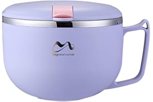 FIYSON Bol Ramen Instantanées,Bol à Nouilles Acier Inoxydable,Double Isolé Scellé Boîte à Lunch avec Couvercle et Cuillère Pliante,Bol à Soupe,Bols à pâtes,Bols à Dessert,Bol à Salade (Violet,900ml)