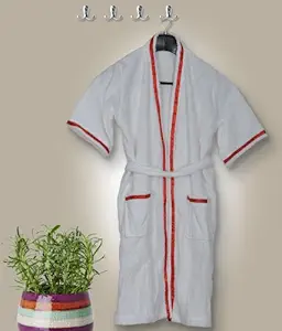 S Kumars Cotton Love Touch Solid Adult Bath Robe White