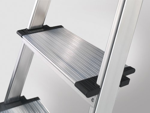 Hailo 8854-001 Alu-Sicherheits-Haushaltsleiter XXR – 4 XXL-Stufen mit Ausziehbarem Sicherheits-Haltebügel und Multifunktionsschale - 6