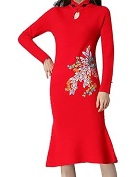 ALUK- Stile cinese - retrò Cheongsam di temperamento Vestito a maglia sottile a maglia lunga dal maniche a maglia...