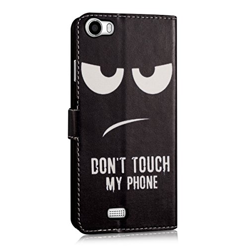 kwmobile HÃ¼lle fÃ¼r Wiko Lenny - Wallet Case Handy SchutzhÃ¼lle Kunstleder - Handycover KlapphÃ¼lle mit Kartenfach und StÃ¤nder Don't touch my Phone Design WeiÃŸ Schwarz