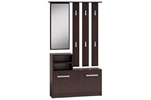 SELSEY Yesfir - Hall Tree/Hallway Furniture/Mirror and Shoe Cabinet/Dark Brown / 85 cm