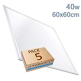 panel led 600x600 45w halux Diseño moderno LED ATOMANT 60x60 CW Pack 5x Panel LED Slim 60x60cm, 40w, 3200 lumenes reales! Blanco Frío (6500K). Idoneo techo modular. Driver incluido, 40 W, Frio, 595x595x8mm, 5