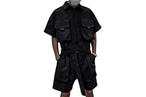 Oanviso Mono de Manga Corta/Sin Manga para Hombre Informal Mono con Bolsillo Color Sólido Trajes de Playa Cremallera/Botón Mono de Una Pieza Una Variedad de Estilos Verano Cómodo Mono