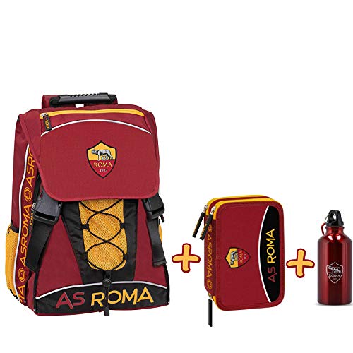 Schoolpack Zaino Estensibile A.S. ROMA con borraccia + Astuccio 3 zip completo di cancelleria - scuola 2019-20