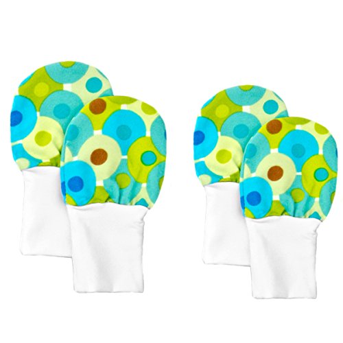 Stay On Baby Mittens Set of 2 Sizes (0-6m & 6-12m) - Green and Blue Dots