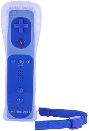 TheMax® WII Dark Blue Remote Console Controller Built in Motion Plus 2 in 1 Remote Multi Player Games Controller WII U + FREE SILICONE COVER AND STRAP