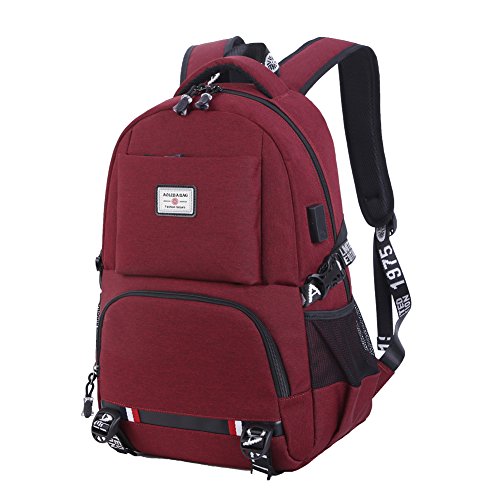 LANYUKEJI Mochila para Ordenador Portáti y netbooks 18 Pulgadas Mochila Negocios con USB Cargador Mochilas Hombre Mujer Impermeable para Trabajo Estudio y Viaje - Rosa (Rojo)