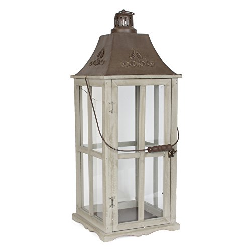 Mica Decorations 352708-T Laterne, Windlicht, Deko Holzl Metalldach, Kerzenleuchter, Kerzenhalter,Gartenleuchte Dekoration Lanterne, grau