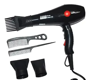 New Vision Rock light Salon Grade 2000 Watts Professional Hair Dryer for Men and Women Styling Comb Nozzle, 5 Attachments Hot and Cool Air Hair Dryer and Straightener Comb (Black)