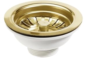 Taps2Traps® POLISHED GOLD FINISH KITCHEN SINK BASKET STRAINER WASTE FOR 90MM HOLE