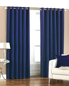 Homefab India Royal Silky Grommet Door Curtain - 7 feet, Navy Blue - 2 Piece