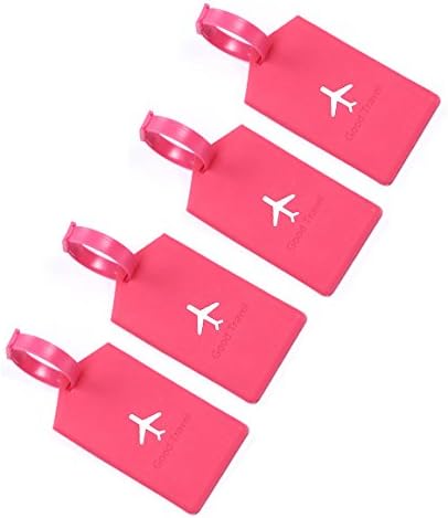 Luggage Tags Silicone, FLOWO Suitcase Labels Bag Baggage Handbag Tag Easy to Recognize Travel Accessories (Rose Red, 4PCS)