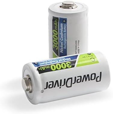 PowerDriver C Size C Cell 3,000mAh Ni-CD Rechargeable Batteries,Pack of 2
