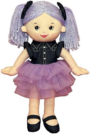 50cm Rag Doll Soft Cuddly Kids Toy Purple Pigtail Girls Dolly Denim Dress Tutu Gift Present Christmas UK