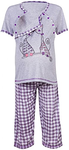 Happy Mama. Women's Maternity Nursing Breastfeeding Pyjamas Nightwear. 220p (Purple, UK 18)