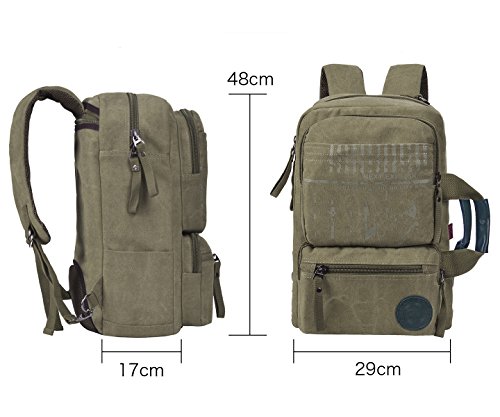 Canvas Rucksäcke, 3-Wege Konvertierbar Rucksack von EKOOS Multifunktional Verformbarer Retro Laptoprucksack Schultasche Reisetasche, Perfekt für Büro, Schule, Reisen und Jeden Tag (Armee-Grün) - 6