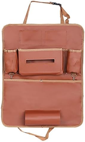 WJJ-Car Back Seat Tidy Organiser, Backseat Storage Hanger Bag Multi-Pocket,PU Leather Made Waterproof Baby Car Travel Organizer,Easy Clean Vehicle Rear Seat Kick Mat Protector for