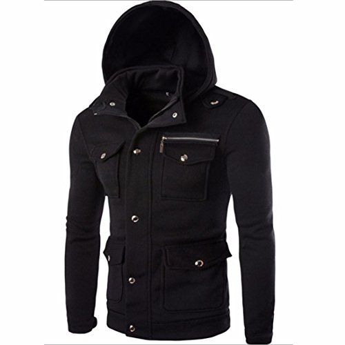 Preisvergleich Produktbild VENMO Herren Lange Ärmel Hoodie Baumwolle Mischung Kapuzenpullover Sweatshirt mit Kapuze Spitzen Outwear Männer Pocket Solid Coat Jacke Pullover Hoodie Langarm Oberbekleidung (M, Black)