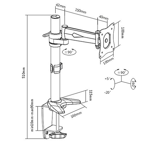 RICOO Tischhalterung Monitor TS5111 Monitorhalterung Schwenkbar Neigbar Schreibtisch Monitorständer Schwenkarm Tisch TV Halterung Tischhalter LED TV Halter Universal Fernsehhalterung max. VESA 100×100 - 2