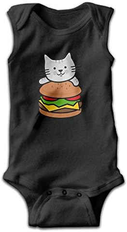 Cute Cat Love Humberger Cotton Baby Girls Boys Toddler Sleeveless Unisex Bodysuit Onesies Rompers -  Black - 