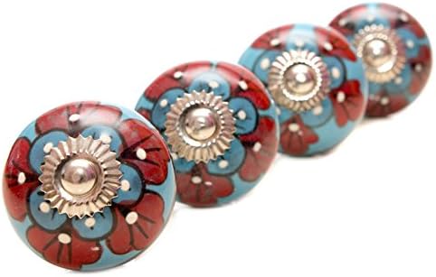 Pretty POPPY Flower CERAMIC Door Knobs / Drawer Pulls from INDIA. SET of 4. (REK160026)