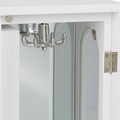 Relaxdays Schmuckkästchen mit Tür H x B x T: ca. 30 x 26 x 11 cm großer Schmuckkasten mit 4 Fächern Schmuckschrank aus Holz mit Schubladen und Spiegel Schränkchen mit Schmuckhalter für Ketten, weiß - 7