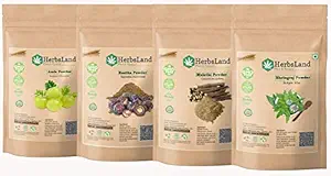 HerbsLand 100% Bio Organic Amla Reetha Mulethi Bhringraj powder for Face, Hair Care, Hair growth & Scalp Treatment | Natural Shampoo Body | Skin Whitening and conditioning (100 gm Each) (400 gm)