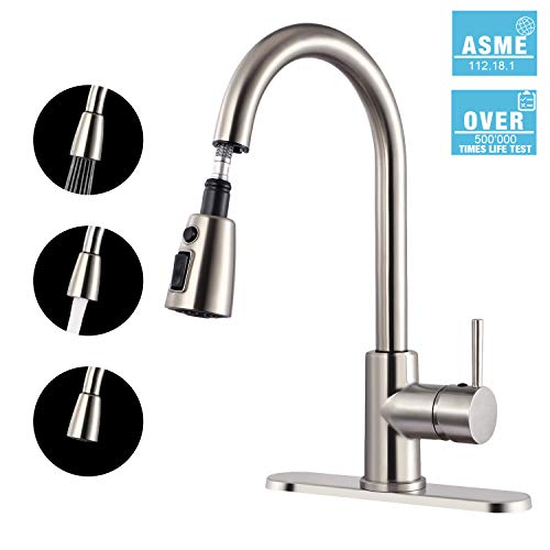 Preisvergleich Produktbild TECCPO Küchenarmatur, Einhandgriff, gebürstetes Nickel, ausziehbare Küchenarmatur, Edelstahl, Küchenspüle Wasserhähne mit herausziehbarer Brause