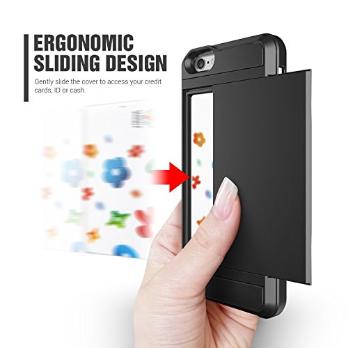 Funda protectora Rigida Compartimento para 2 Tarjetas Iphone 5 5S SE  Negro   Ultra Delgado  Carcasa de Doble Capa  Absorci  n de choque   Protecci  n Anti-Golpes  Armor Cartera Facil co  