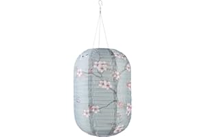 BIOSA Lanterne solaire de 25,4 cm avec impression japonaise chinoise, décoration de jardin, lanterne solaire de style traditionnel, lanterne en tissu pour l'extérieur, lampes suspendues décoratives