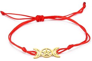 EUEAVAN Tripla Luna Dea Pentagramma Stella Filo di Cera Braccialetto Amuleto Pentagramma Religione Bracciale In Acciaio Inox Simbolo Gioielli Stregoneria Regali Per Donne Ragazze