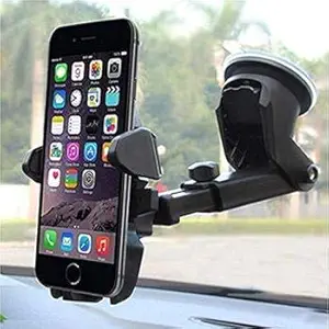 SPYKART Long Neck Car Mobile Holder/Stand Adjustable with Windshield/Dashboard (Dashboard - Long Neck) - Black