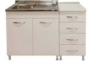 KLESIA Mobile Mobiletto Cucina Componibile Composizione Cucinino in Blocco Bianco Frassinato Made In Italy (120 cm Base)