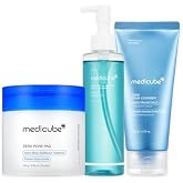 medicube Korean Pore Care Set: 2.0, Dual Texture Facial Toners, Zero Foam Cleanser Zero Pore Blackhead Makeup Remover Oil